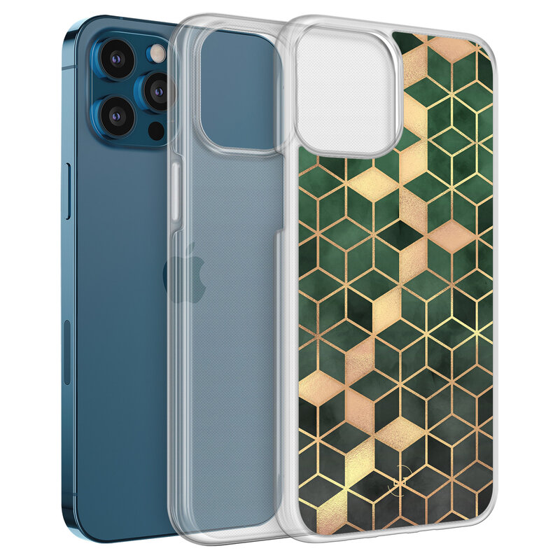 Leuke Telefoonhoesjes iPhone 12 (Pro) hybride hoesje - Kubus groen