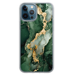 Leuke Telefoonhoesjes iPhone 12 (Pro) hybride hoesje - Marmer groen goud