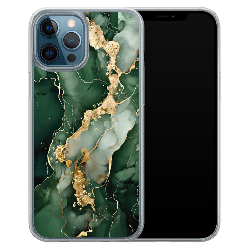 Leuke Telefoonhoesjes iPhone 12 (Pro) hybride hoesje - Marmer groen goud
