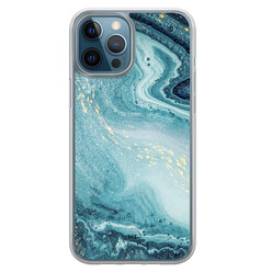 Leuke Telefoonhoesjes iPhone 12 (Pro) hybride hoesje - Marmer blauw