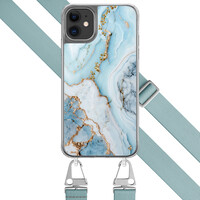 Leuke Telefoonhoesjes iPhone 11 hoesje met blauw koord - Marmer babyblauw