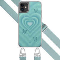 Leuke Telefoonhoesjes iPhone 11 hoesje met blauw koord - Retro hart vlinder