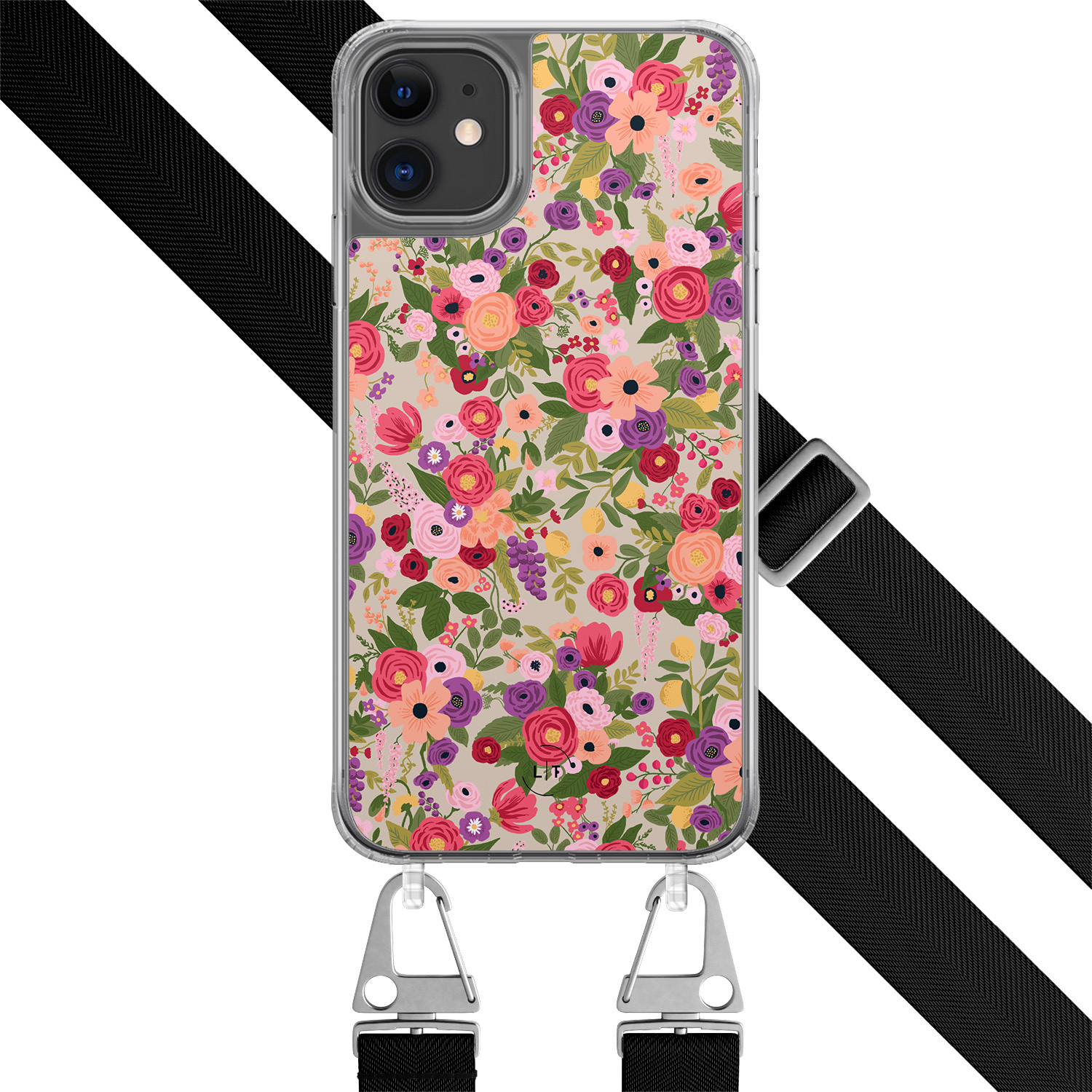 Leuke Telefoonhoesjes iPhone 11 hoesje met zwart koord - Floral garden