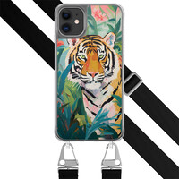 Leuke Telefoonhoesjes iPhone 11 hoesje met zwart koord - Tijger in de jungle