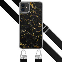 Leuke Telefoonhoesjes iPhone 11 hoesje met zwart koord - Marmer zwart goud