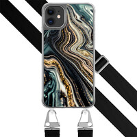 Leuke Telefoonhoesjes iPhone 11 hoesje met zwart koord - Marmer swirl
