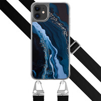 Leuke Telefoonhoesjes iPhone 11 hoesje met zwart koord - Marmer lagoon blauw