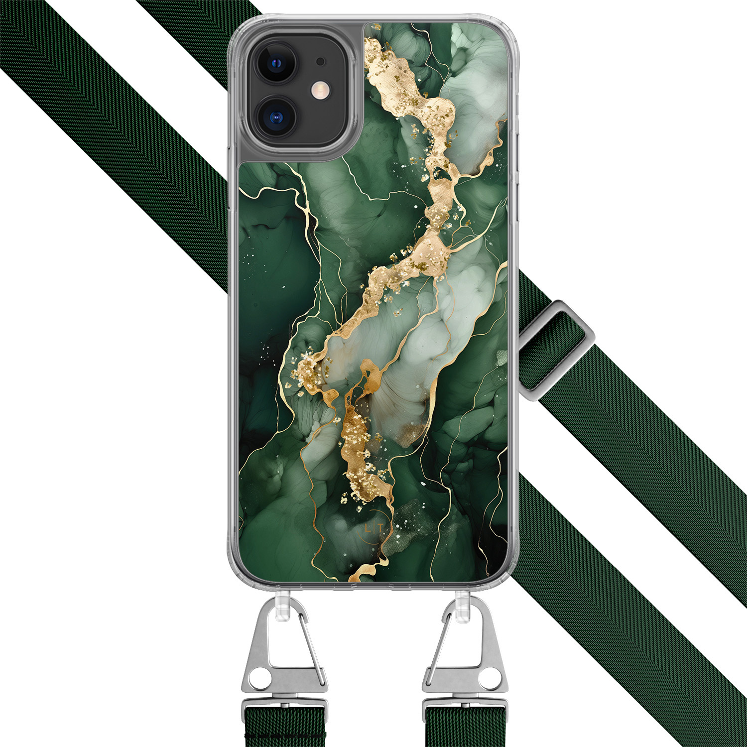 Leuke Telefoonhoesjes iPhone 11 hoesje met groen koord - Marmer groen goud