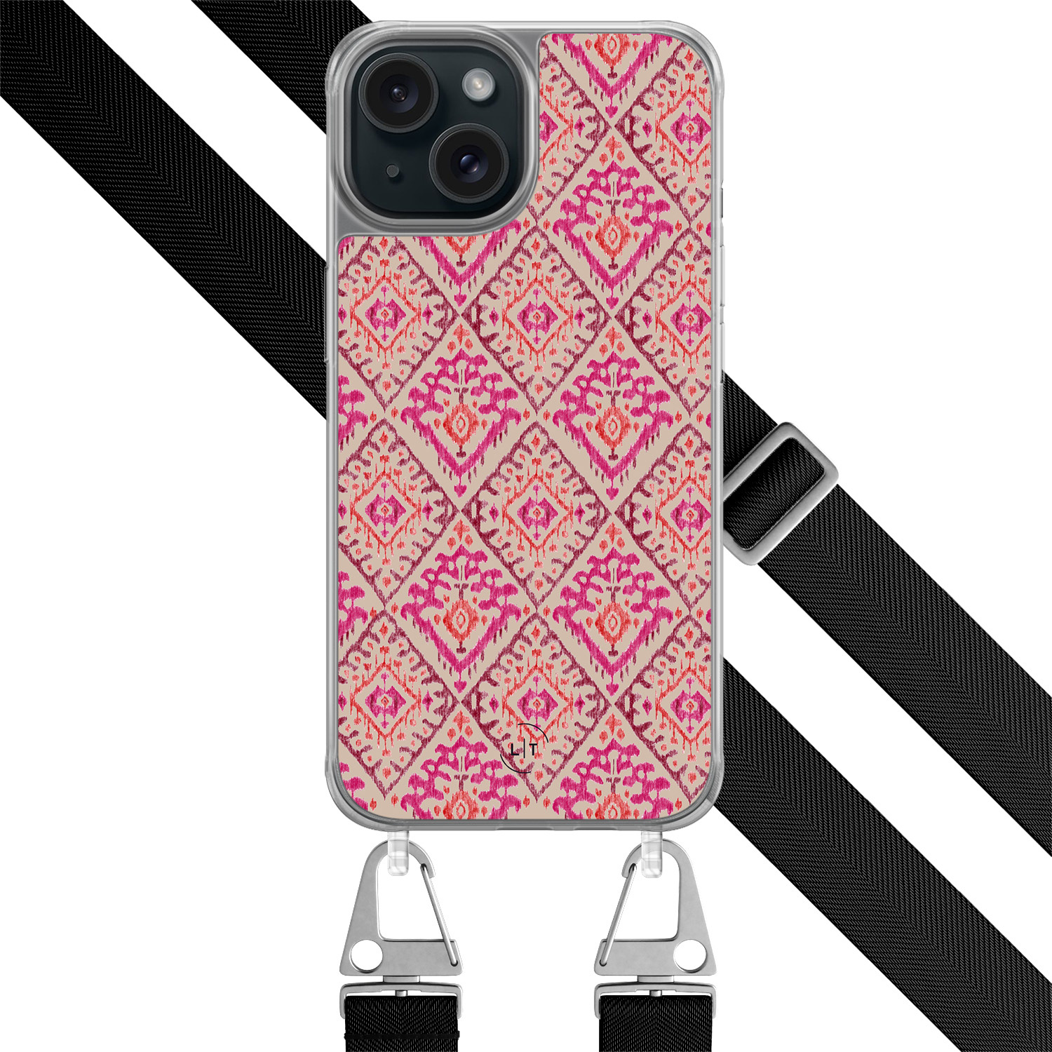 Leuke Telefoonhoesjes iPhone 15 hoesje met zwart koord - Ibiza art deco