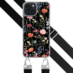 Leuke Telefoonhoesjes iPhone 15 hoesje met zwart koord - Dark flowers