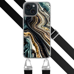 Leuke Telefoonhoesjes iPhone 15 hoesje met zwart koord - Marmer swirl