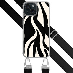 Leuke Telefoonhoesjes iPhone 15 hoesje met zwart koord - Zebra