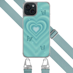 Leuke Telefoonhoesjes iPhone 15 hoesje met blauw koord - Retro hart vlinder