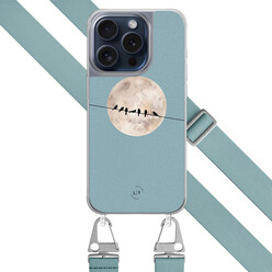 Leuke Telefoonhoesjes iPhone 15 Pro hoesje met blauw koord - Moon birds