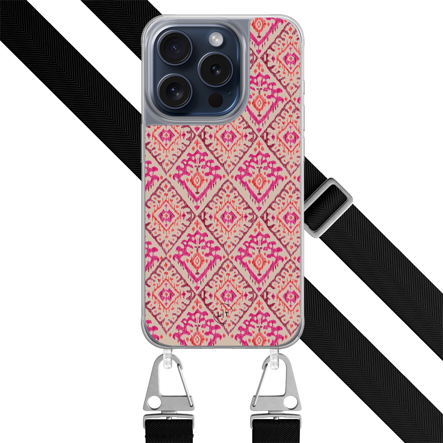 Leuke Telefoonhoesjes iPhone 15 Pro hoesje met zwart koord - Ibiza art deco