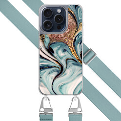 Leuke Telefoonhoesjes iPhone 15 Pro hoesje met blauw koord - Azure gold swirl