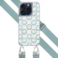 Leuke Telefoonhoesjes iPhone 15 Pro hoesje met blauw koord - Happy smileys