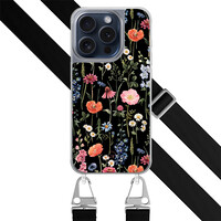 Leuke Telefoonhoesjes iPhone 15 Pro hoesje met zwart koord - Dark flowers