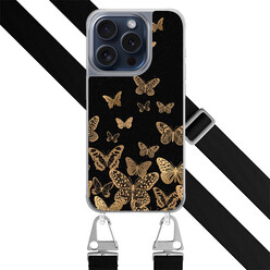 Leuke Telefoonhoesjes iPhone 15 Pro hoesje met zwart koord - Vlinders