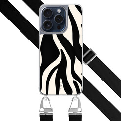 Leuke Telefoonhoesjes iPhone 15 Pro hoesje met zwart koord - Zebra