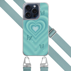 Leuke Telefoonhoesjes iPhone 15 Pro hoesje met blauw koord - Retro hart vlinder