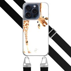 Leuke Telefoonhoesjes iPhone 15 Pro hoesje met zwart koord - Giraffe