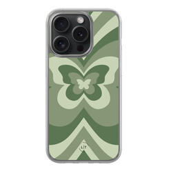 Leuke Telefoonhoesjes iPhone 15 Pro hybride hoesje - Retro vlinder groen