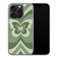 Leuke Telefoonhoesjes iPhone 15 Pro hybride hoesje - Retro vlinder groen