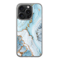 Leuke Telefoonhoesjes iPhone 15 Pro hybride hoesje - Marmer babyblauw