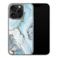 Leuke Telefoonhoesjes iPhone 15 Pro hybride hoesje - Marmer babyblauw