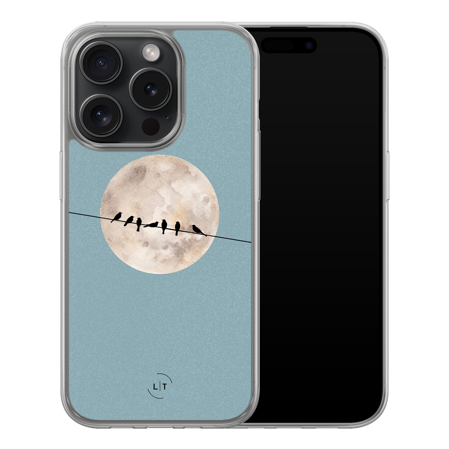 Leuke Telefoonhoesjes iPhone 15 Pro hybride hoesje - Moon birds