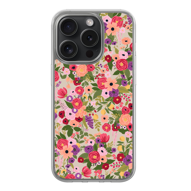 Leuke Telefoonhoesjes iPhone 15 Pro hybride hoesje - Floral garden