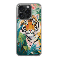 Leuke Telefoonhoesjes iPhone 15 Pro hybride hoesje - Tijger in de jungle