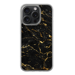 Leuke Telefoonhoesjes iPhone 15 Pro hybride hoesje - Marmer zwart goud
