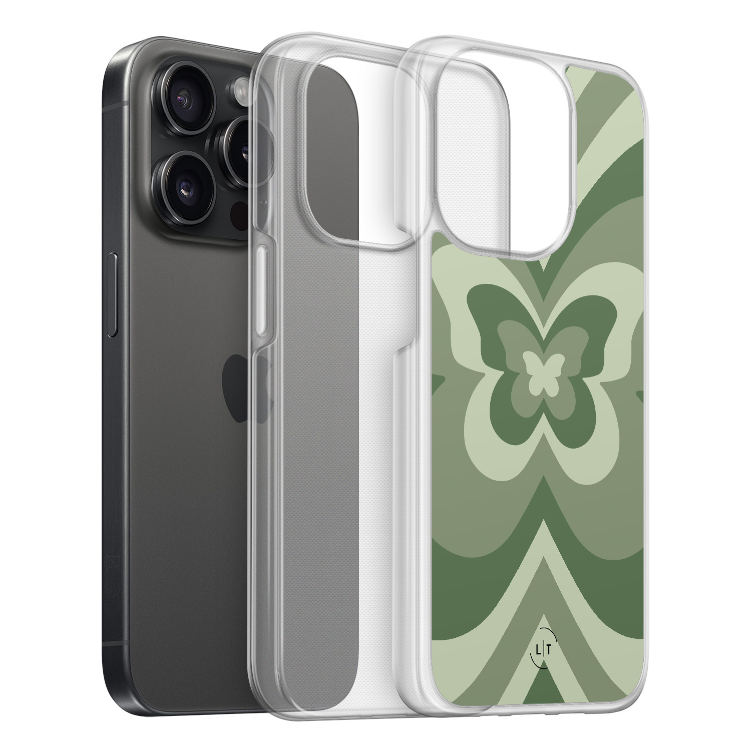 Leuke Telefoonhoesjes iPhone 15 Pro hybride hoesje - Retro hart vlinder