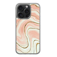 Leuke Telefoonhoesjes iPhone 15 Pro hybride hoesje - Marmer peach