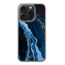 Leuke Telefoonhoesjes iPhone 15 Pro hybride hoesje - Marmer lagoon blauw