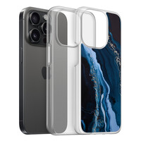 Leuke Telefoonhoesjes iPhone 15 Pro hybride hoesje - Marmer lagoon blauw