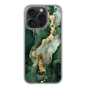 Leuke Telefoonhoesjes iPhone 15 Pro hybride hoesje - Marmer groen goud
