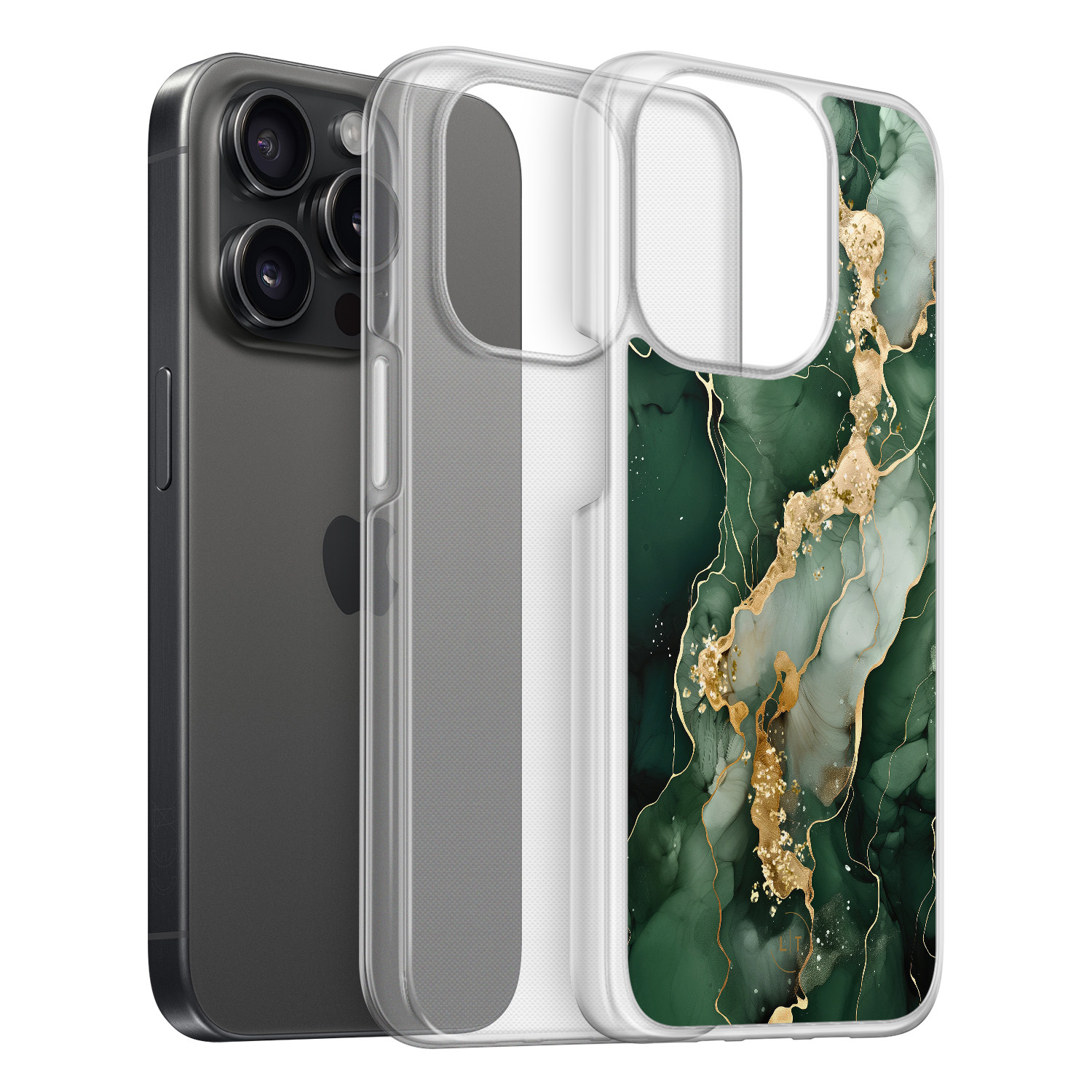 Leuke Telefoonhoesjes iPhone 15 Pro hybride hoesje - Marmer groen goud