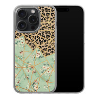 Leuke Telefoonhoesjes iPhone 15 Pro hybride hoesje - Luipaard flower print
