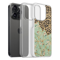 Leuke Telefoonhoesjes iPhone 15 Pro hybride hoesje - Luipaard flower print