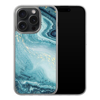 Leuke Telefoonhoesjes iPhone 15 Pro hybride hoesje - Marmer blauw