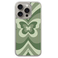 Leuke Telefoonhoesjes iPhone 15 Pro Max hybride hoesje - Retro vlinder groen