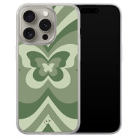 Leuke Telefoonhoesjes iPhone 15 Pro Max hybride hoesje - Retro vlinder groen