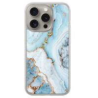 Leuke Telefoonhoesjes iPhone 15 Pro Max hybride hoesje - Marmer babyblauw