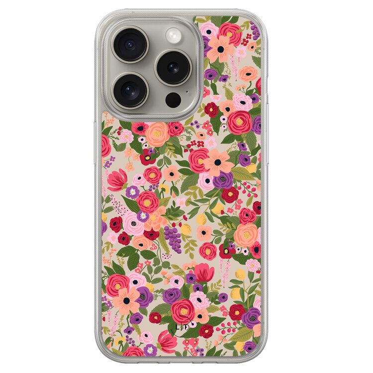 Leuke Telefoonhoesjes iPhone 15 Pro Max hybride hoesje - Floral garden