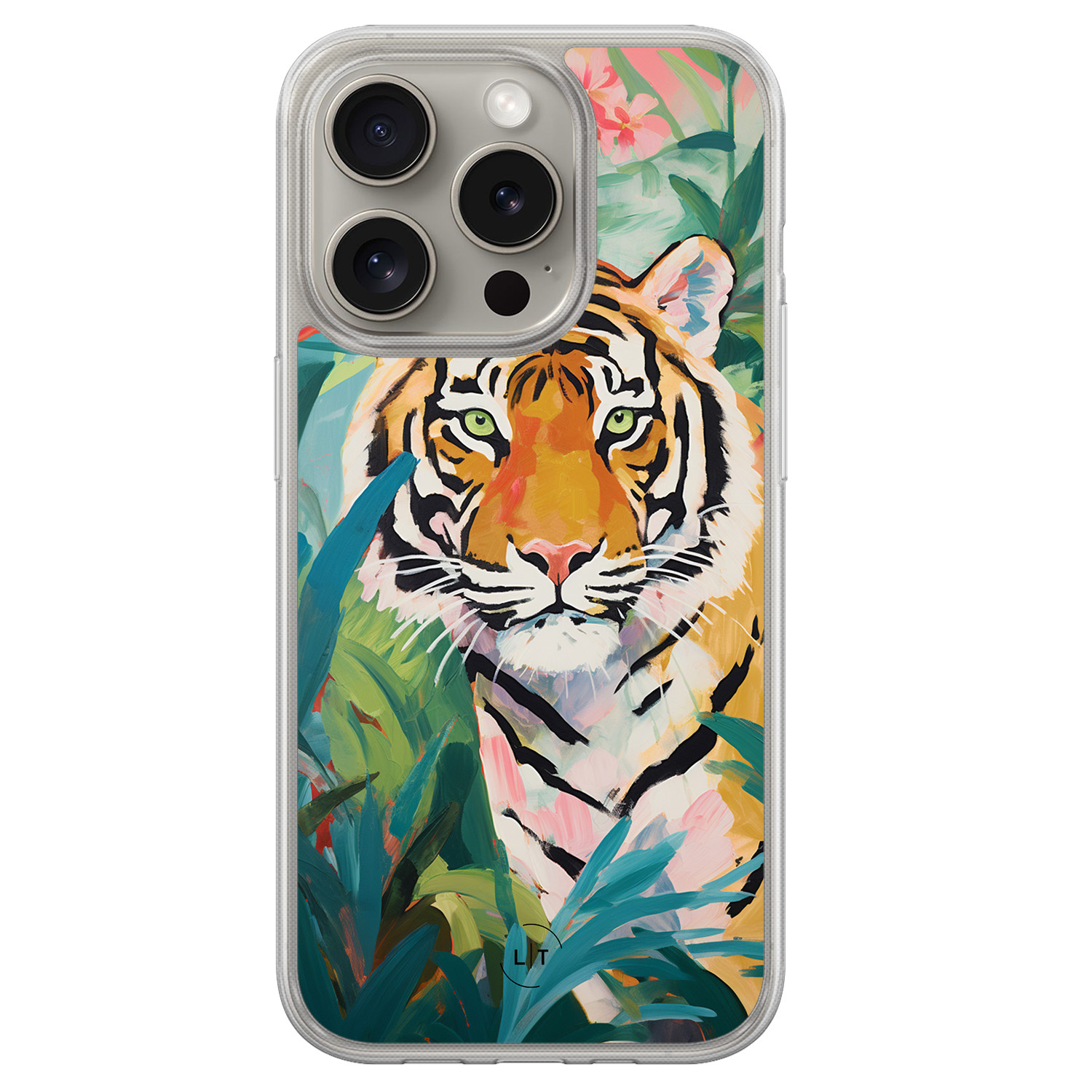 Leuke Telefoonhoesjes iPhone 15 Pro Max hybride hoesje - Tijger in de jungle