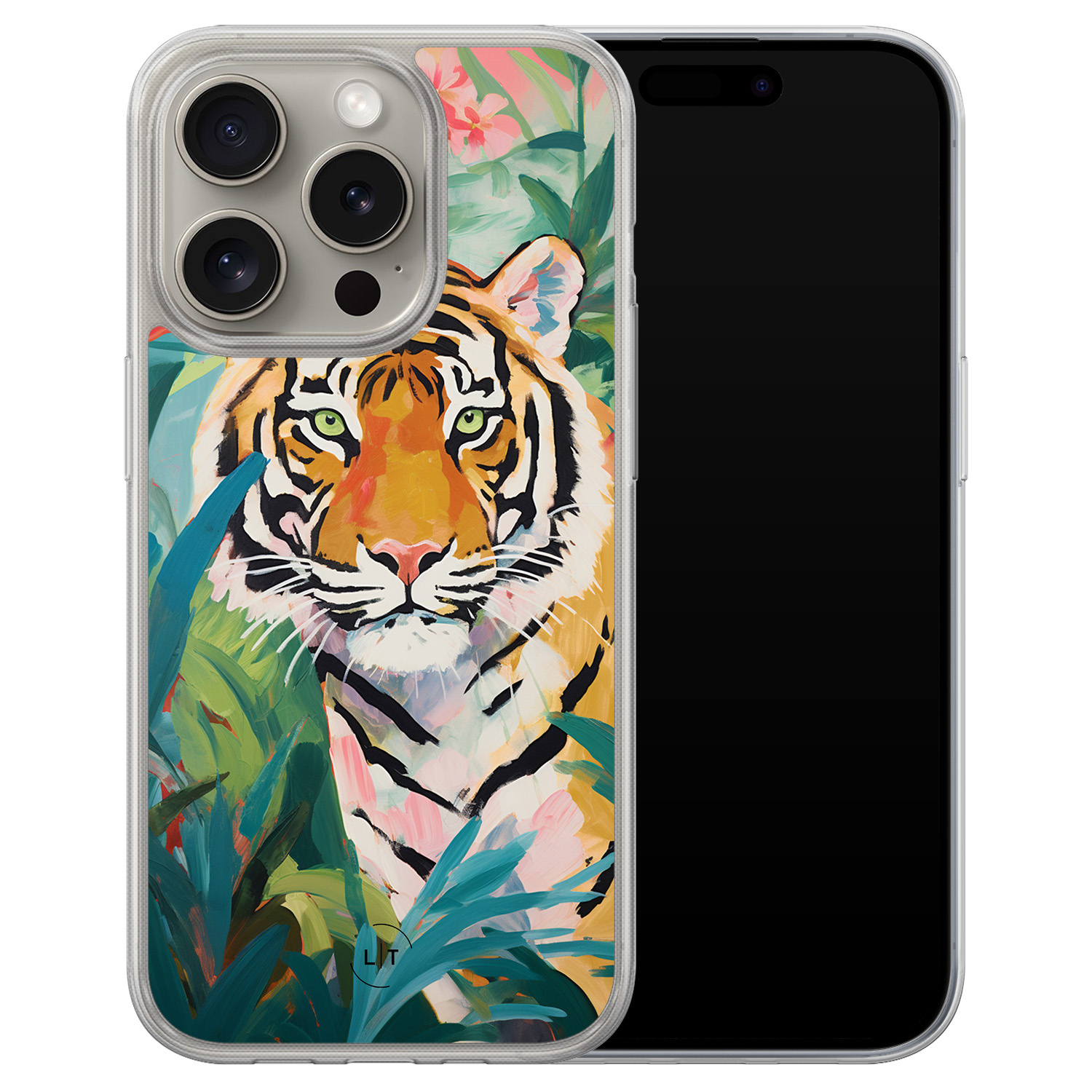 Leuke Telefoonhoesjes iPhone 15 Pro Max hybride hoesje - Tijger in de jungle