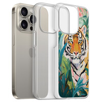 Leuke Telefoonhoesjes iPhone 15 Pro Max hybride hoesje - Tijger in de jungle